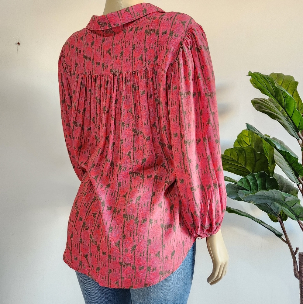Porridge by Anthropologie Kat Buttondown Blouse Raspberry Pink Size M Women's - Picture 9 of 13
